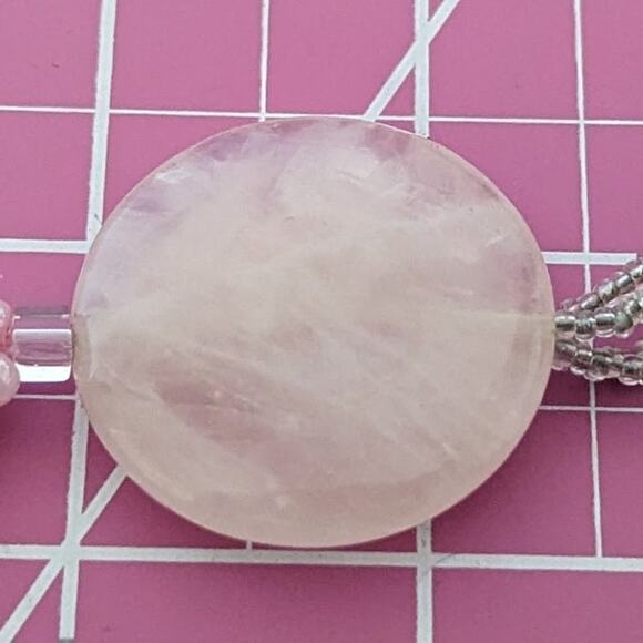 Pink Quartz, Potato Pearls, and Glass Bead Tassel Necklace - Picture 9 of 13